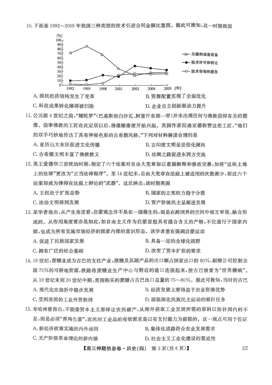 历史试卷（下标ZZ）-押题信息卷（四）+答案【多考区卷】【九师联盟】九师联盟2025届高三押题信息卷（四）（6.2-6.3）.pdf_第3页