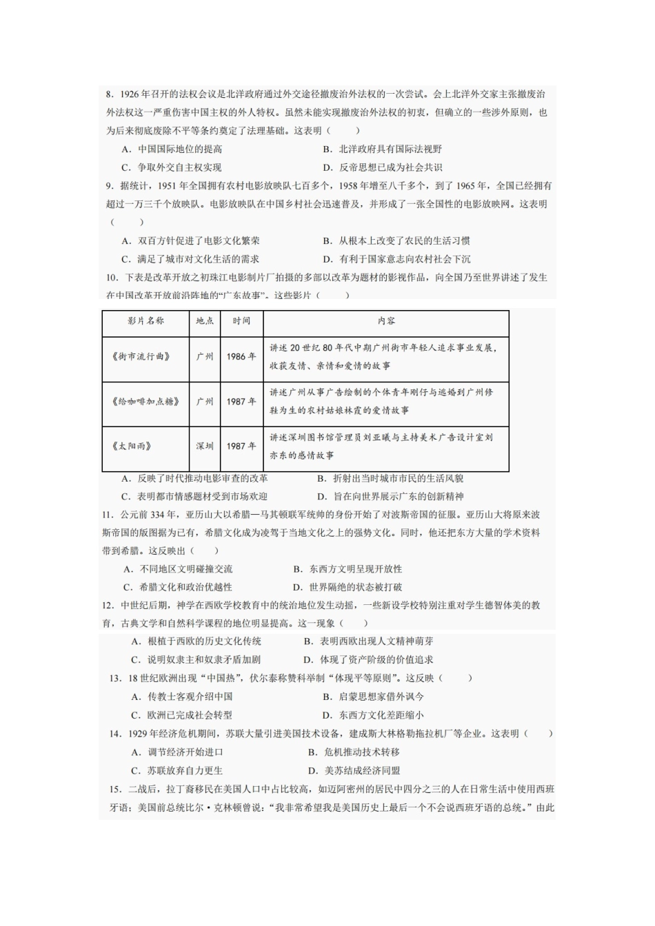 历史试卷【四川卷】四川省巴中市普通高中2022级（2025届）高三“三诊”考试（5.26-5.28）.docx_第2页