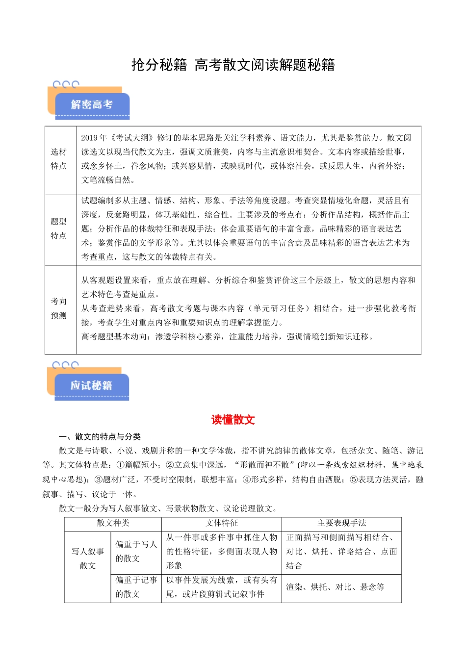抢分秘籍 高考散文阅读解题秘籍（原卷版）-2025年高考语文冲刺抢押秘籍.docx_第1页