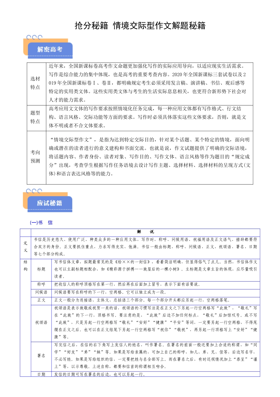 抢分秘籍 情境交际型作文解题秘籍（原卷版）-2025年高考语文冲刺抢押秘籍.docx_第1页