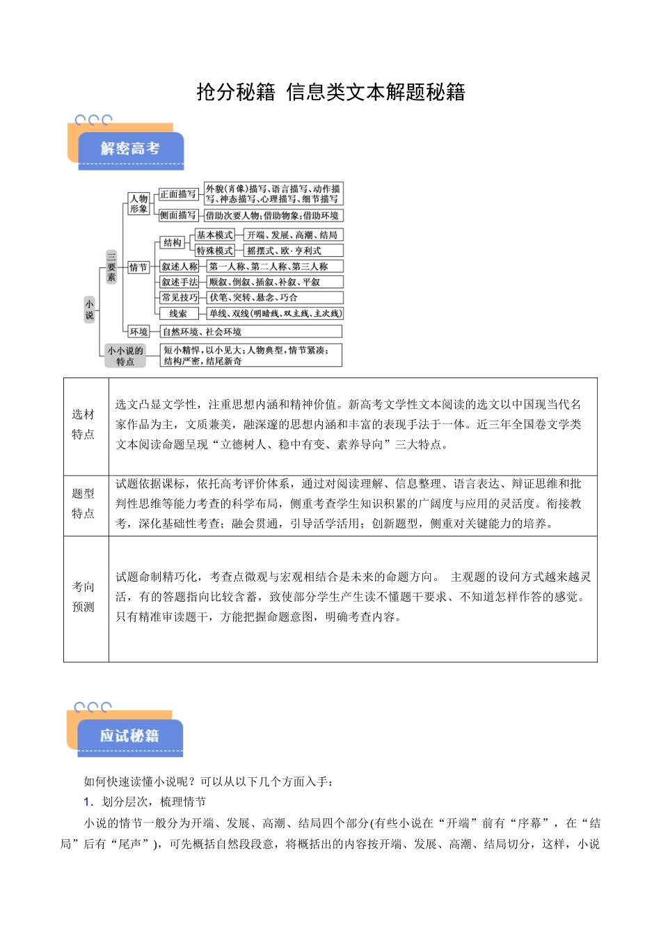 抢分秘籍 小说阅读解题秘籍（解析版）-2025年高考语文冲刺抢押秘籍.docx_第1页
