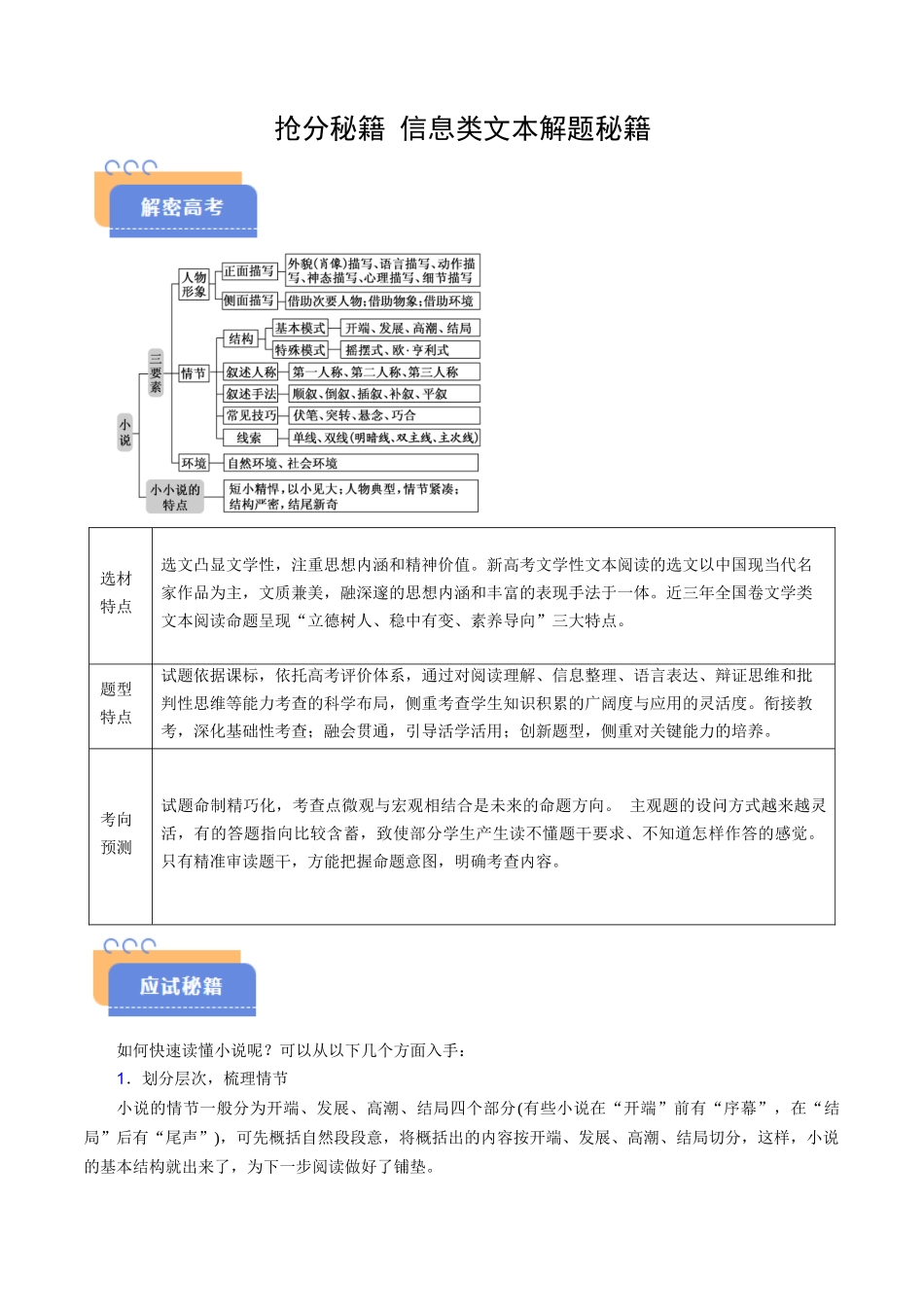 抢分秘籍 小说阅读解题秘籍（原卷版）-2025年高考语文冲刺抢押秘籍.docx_第1页