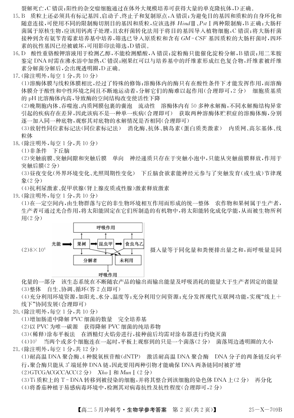 山西省卓越联盟2024-2025学年高二下学期5月冲刺考试25-X-709B-生物答案ZQ.pdf_第2页
