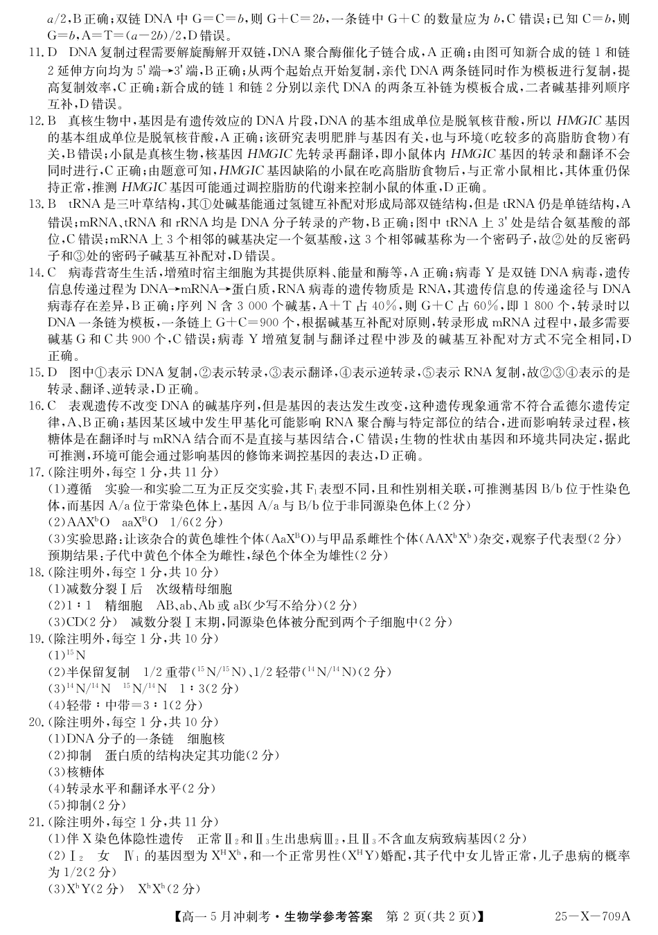 山西省卓越联盟2024-2025学年高一下学期5月冲刺考试25-X-709A-生物DAZQ.pdf_第2页