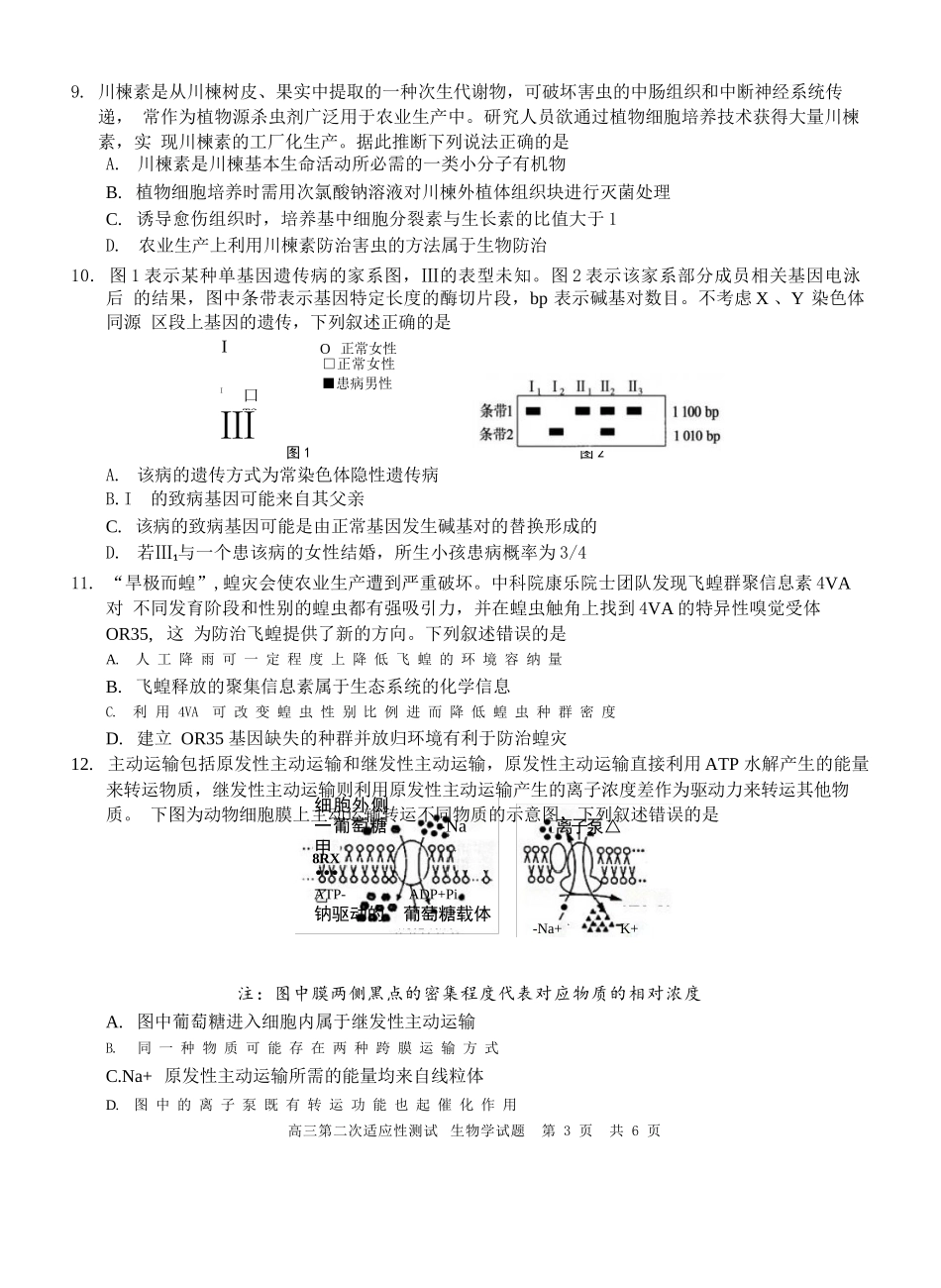 生物试卷【广西卷】广西壮族自治区南宁市第三中学2025届高三毕业班五月第二次适应性测试（南宁三中二模）（5.21-5.23）.docx_第3页
