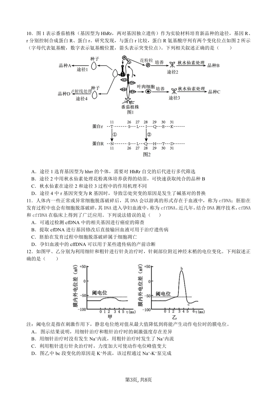 生物试卷【湖北名校】【湖北卷】湖北省襄阳五中2025届高三下学期5月适应性考试（三）（5.20-5.21）.pdf_第3页