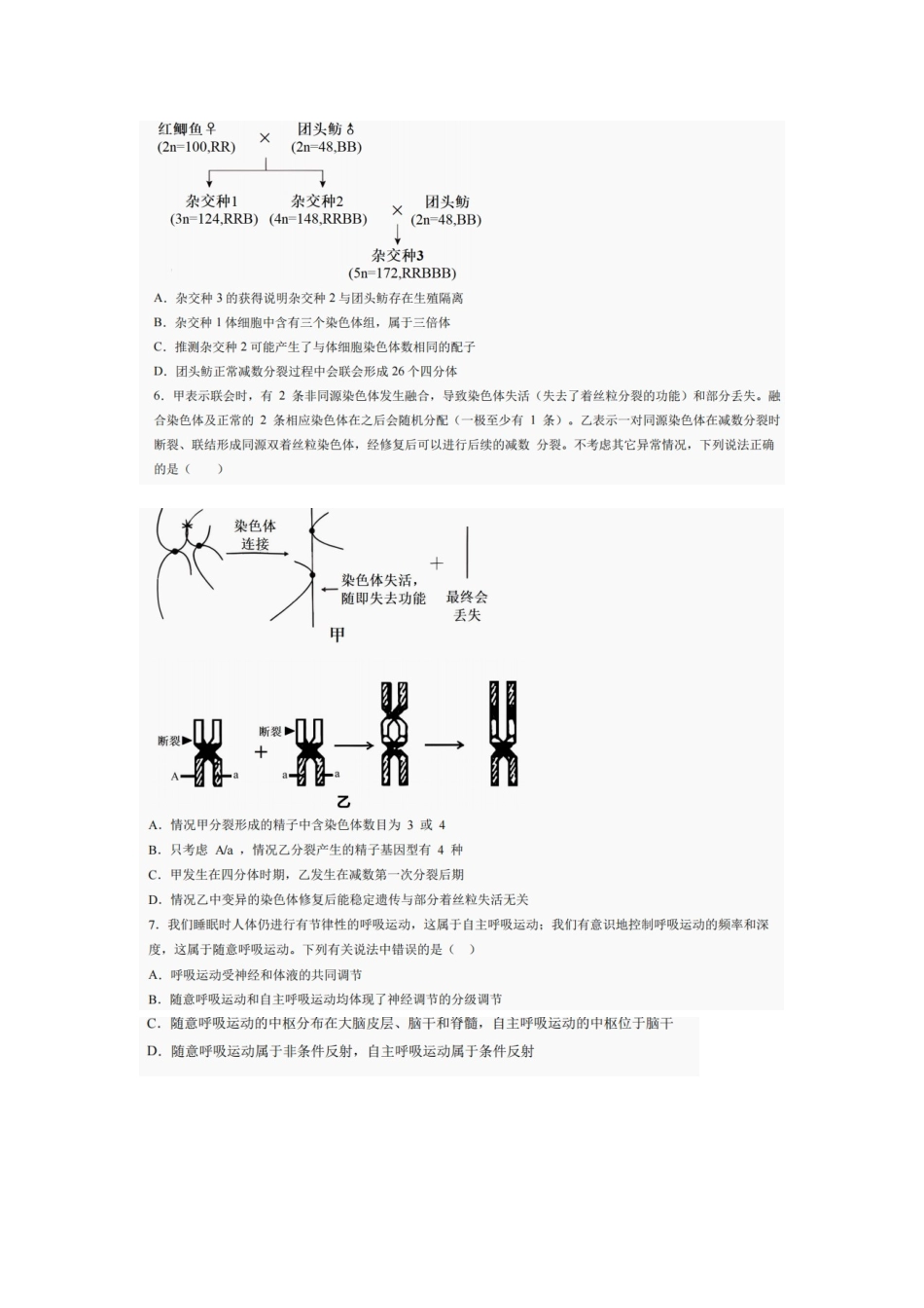 生物试卷【四川卷】四川省巴中市普通高中2022级（2025届）高三“三诊”考试（5.26-5.28）.docx_第2页