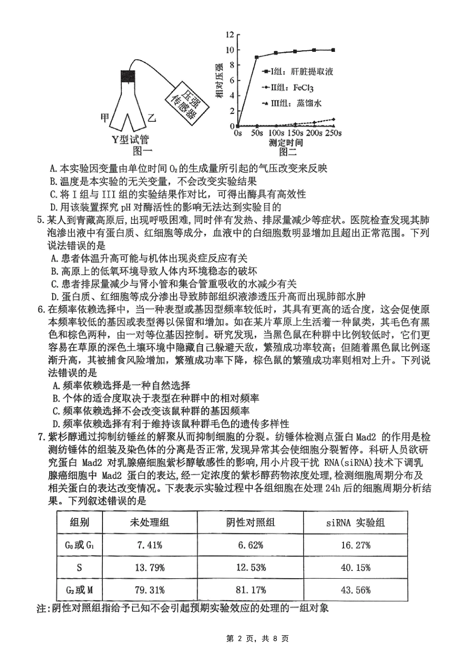 生物试卷【重庆卷】重庆市高2025届学业质量调研抽测（第三次）（九龙坡三诊）（5.14-5.16）.pdf_第2页