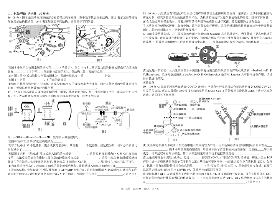 四川省成都市树德中学2024-2025学年高二下学期5月月考试题生物含答案.pdf_第3页