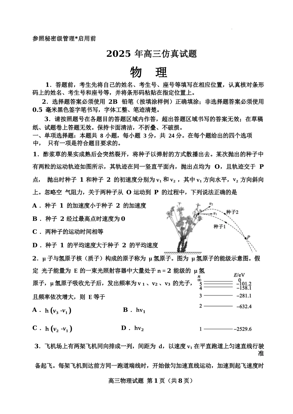 物理试卷（淄博三模）【山东卷】山东省淄博市2025届高三仿真考试试题（淄博三模）(5.24-5.26).docx_第1页