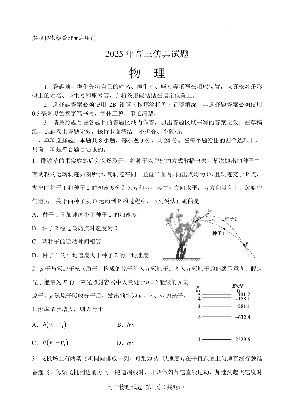 物理试卷（淄博三模）【山东卷】山东省淄博市2025届高三仿真考试试题（淄博三模）(5.24-5.26).pdf_第1页