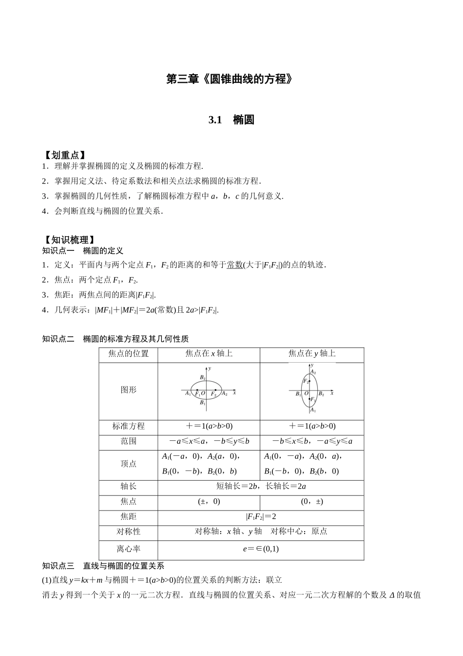 新课预习-3.1 椭圆（教师版）-新高二暑假衔接.docx_第1页