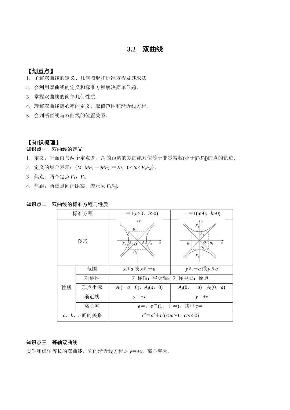 新课预习-3.2 双曲线（学生版）-新高二暑假衔接.docx_第1页