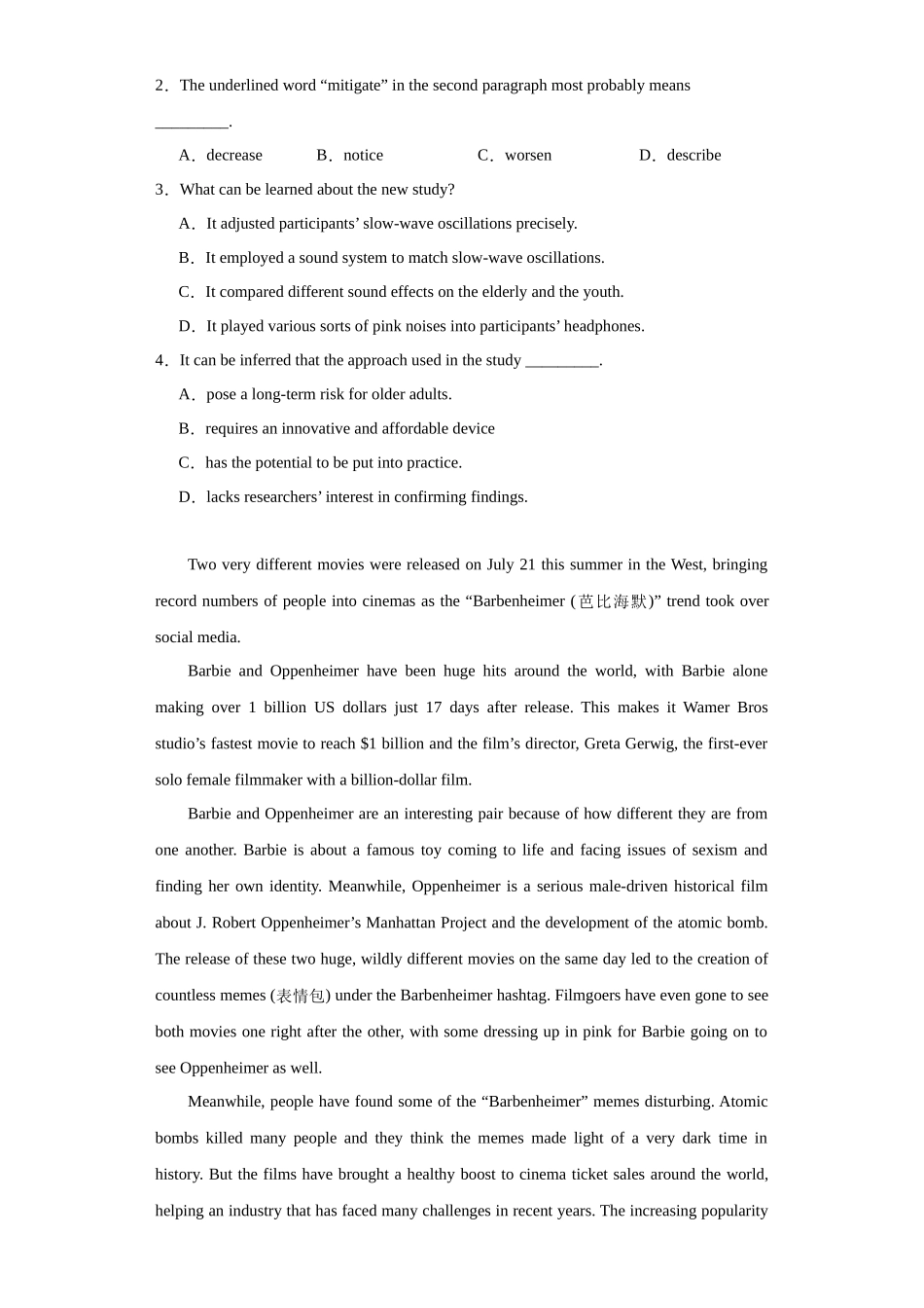 浙江省杭州二中2023-2024学年上学期高二年级期末考英语试题.docx_第2页