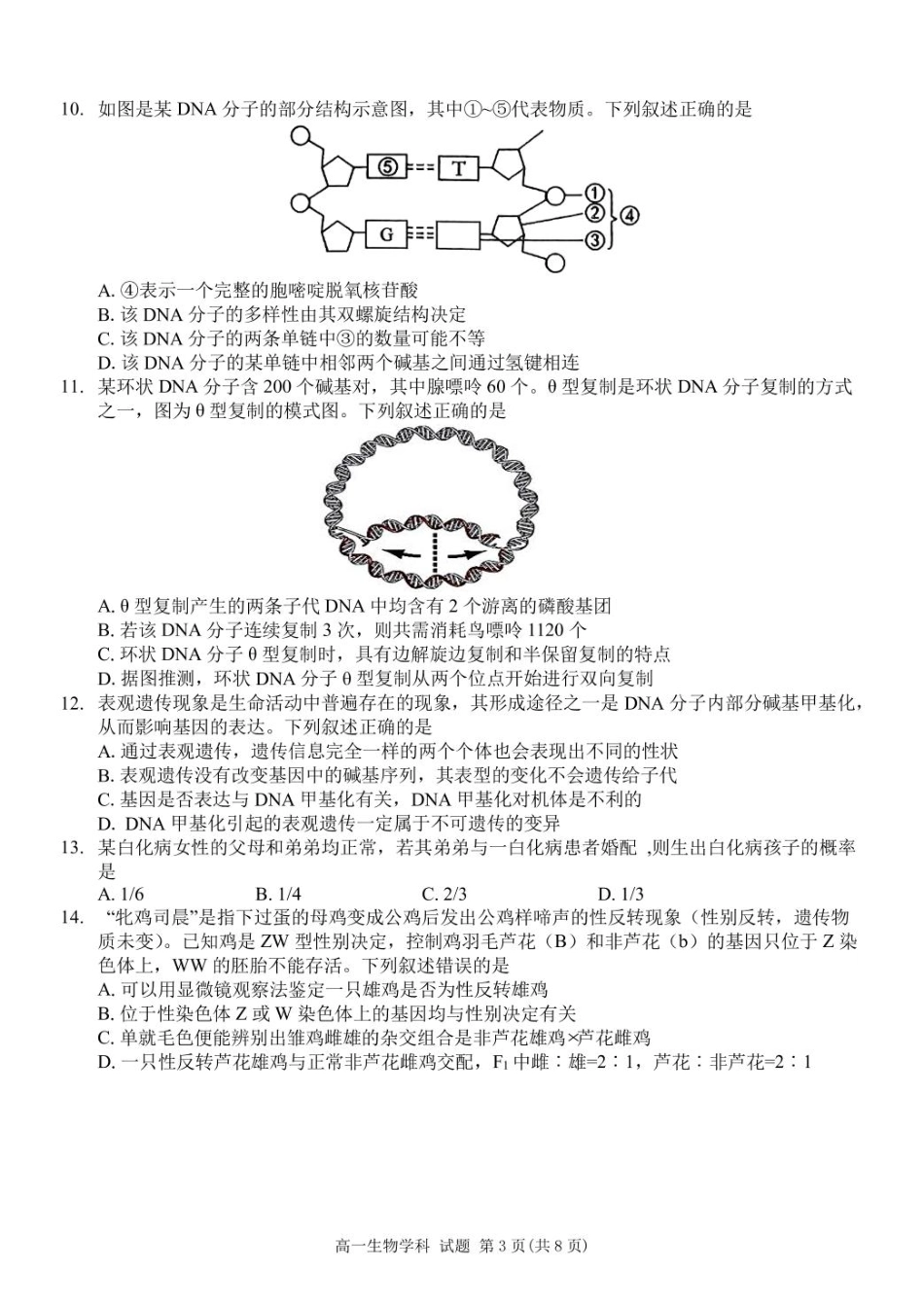浙江省浙东北县域名校发展联盟（ZDB）2024-2025学年高一下学期4月期中生物试题.pdf_第3页
