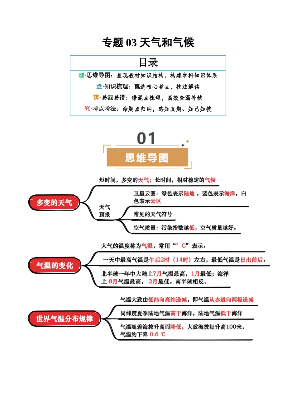 专题03 天气与气候-2025年会考地理知识点梳理（背诵版）.docx_第1页