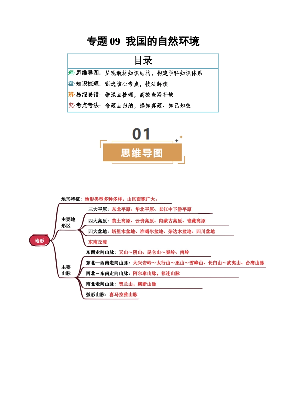 专题09  我国的自然环境-2025年会考地理知识点梳理（背诵版）.docx_第1页