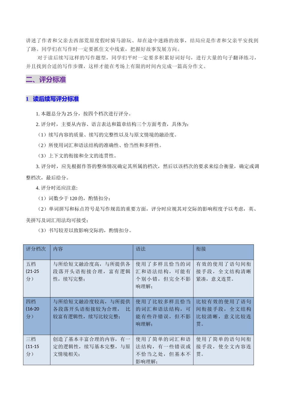 专题11 读后续写题型分析+评分标准+七三四原则-2025年高考英语写作常考题型全面突破.docx_第3页