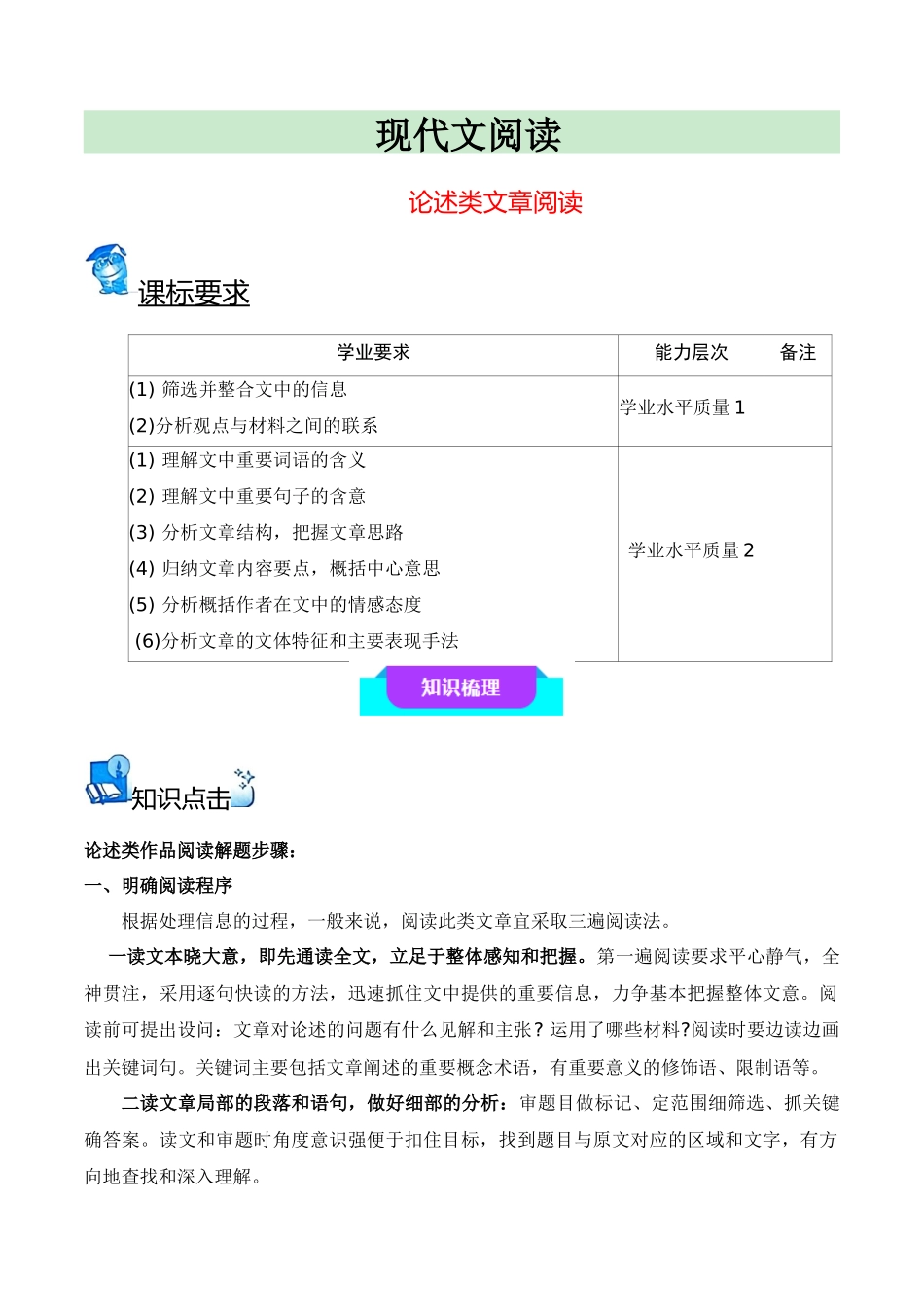 11论述类文章阅读（知识梳理+考点精讲精练+实战训练）（原卷版）-【学考复习】2024年高中语文学业水平考点归纳.docx_第1页