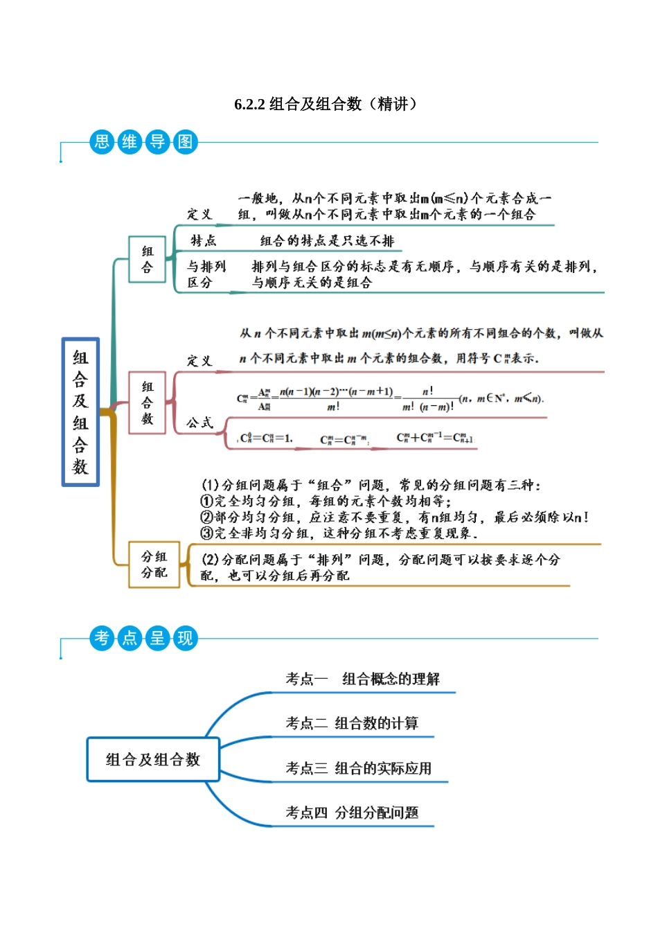 2023人教版高中数学精讲精练选择性必修三-6.2.2组合及组合数（精讲）（原卷版）.docx_第1页