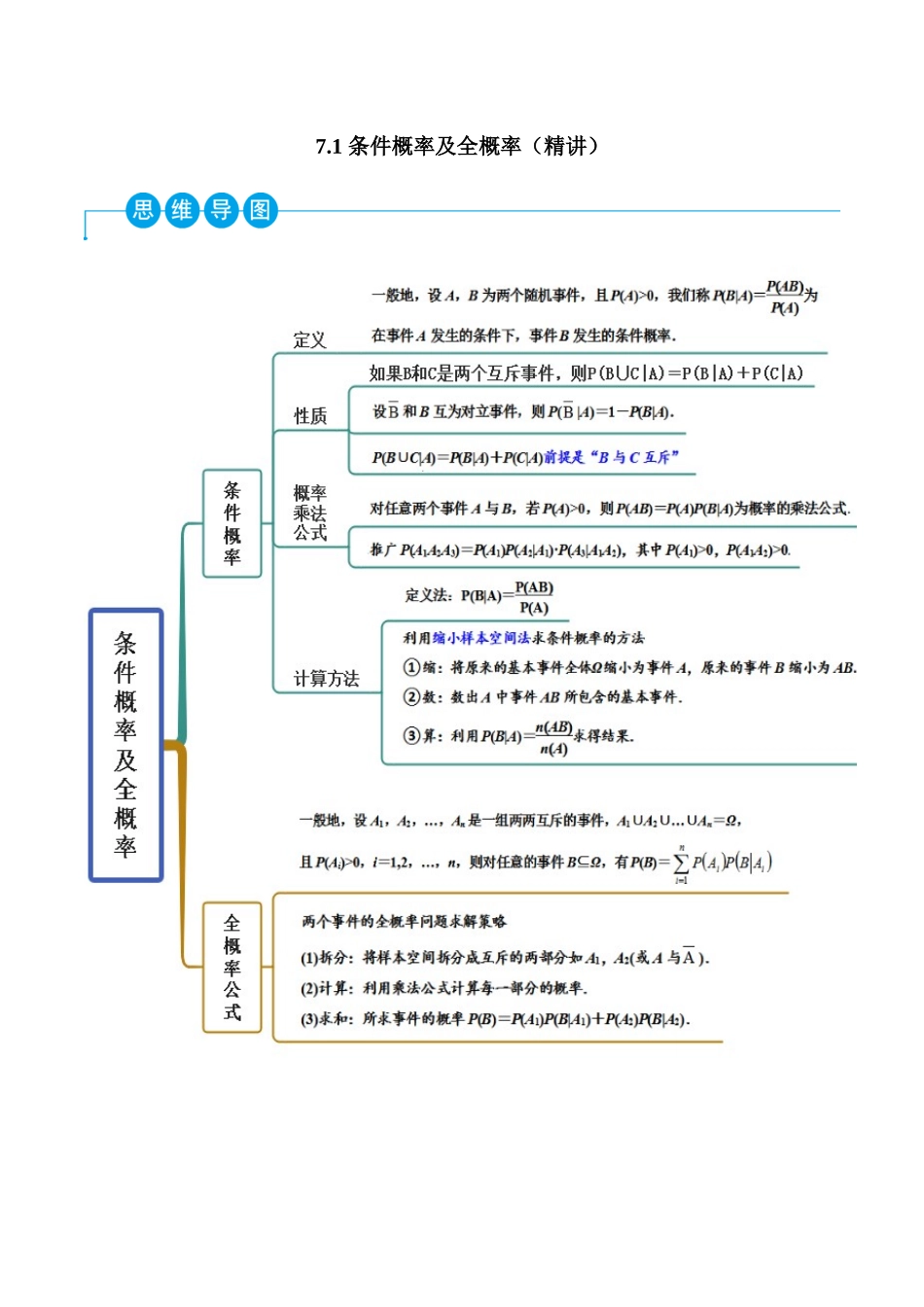 2023人教版高中数学精讲精练选择性必修三-7.1条件概率及全概率（精讲）（解析版）.docx_第1页