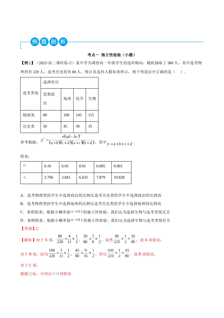 2023人教版高中数学精讲精练选择性必修三-8.3列联表及独立性检验（精讲）（解析版）.docx_第2页