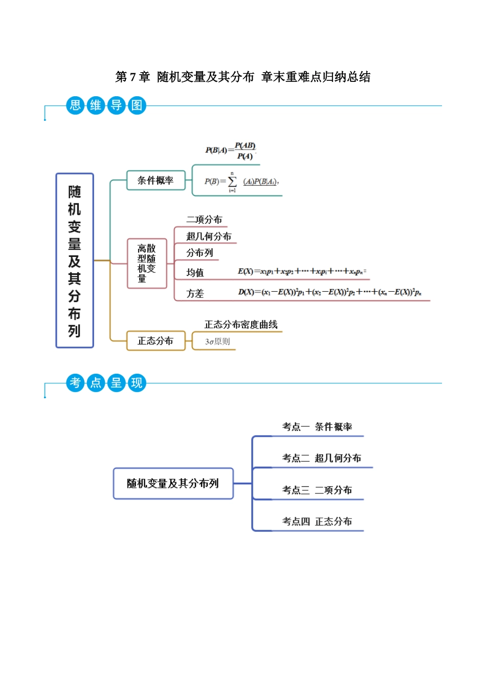 2023人教版高中数学精讲精练选择性必修三-第7章随机变量及其分布章末重难点归纳总结（原卷版）.docx_第1页