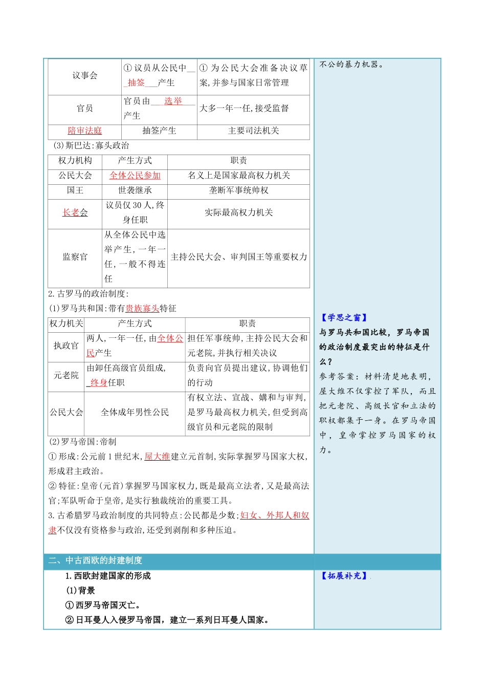 2024高二历史选择性必修1：国家制度与社会治理讲义-第2课西方国家古代和近代政治制度的演变（答案版）.docx_第2页