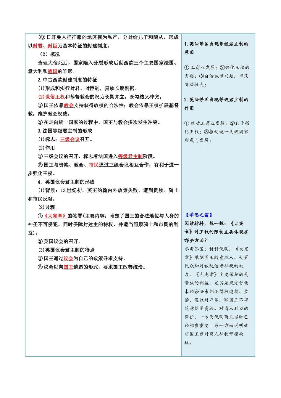 2024高二历史选择性必修1：国家制度与社会治理讲义-第2课西方国家古代和近代政治制度的演变（答案版）.docx_第3页