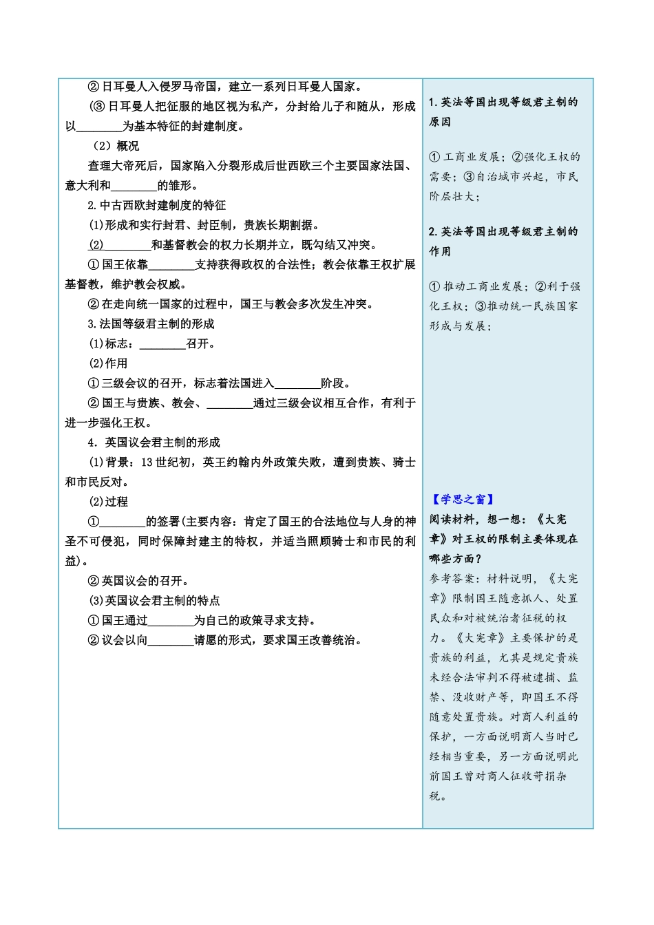 2024高二历史选择性必修1：国家制度与社会治理讲义-第2课西方国家古代和近代政治制度的演变（填空版）.docx_第3页