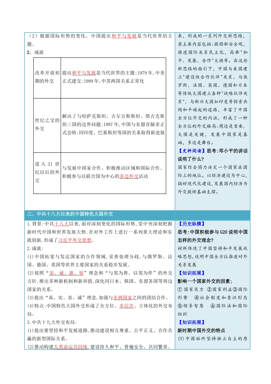 2024高二历史选择性必修1：国家制度与社会治理讲义-第14课当代中国的外交（答案版）.docx_第3页