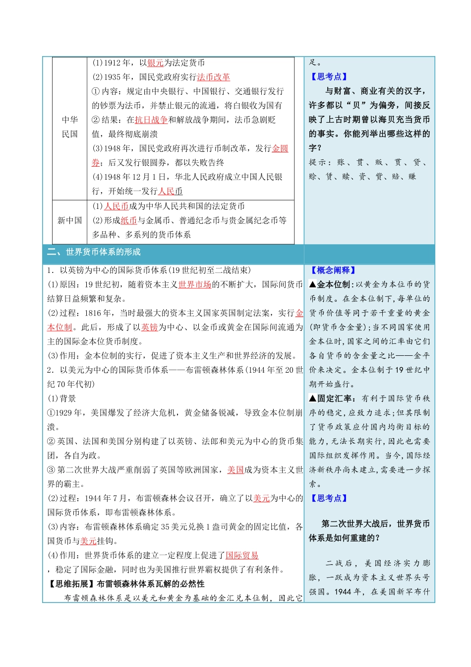 2024高二历史选择性必修1：国家制度与社会治理讲义-第15课货币的使用与世界货币体系的形成（答案版）.docx_第2页
