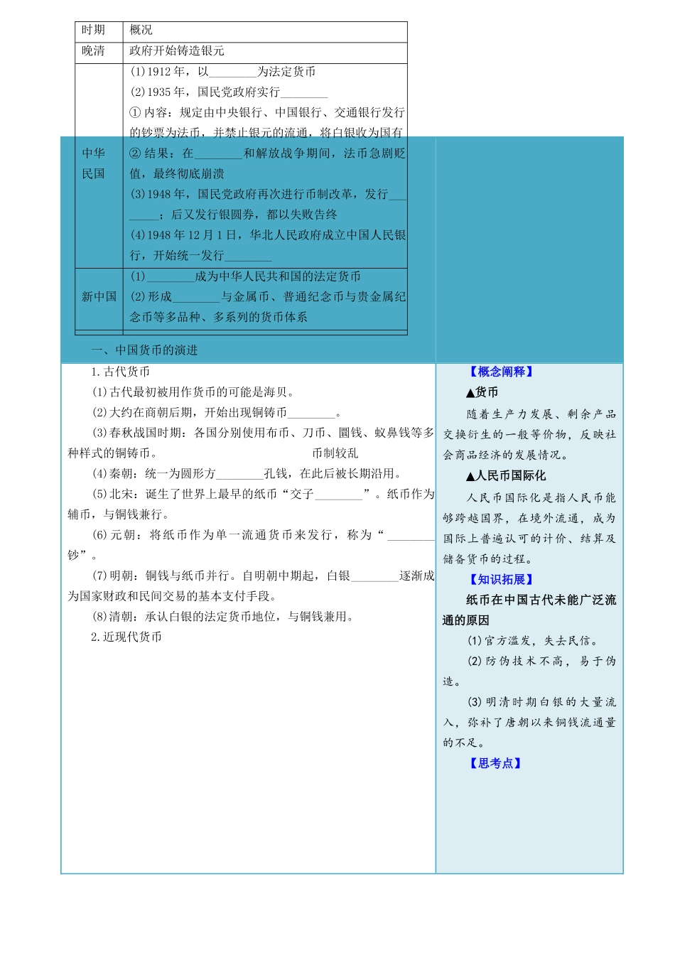 2024高二历史选择性必修1：国家制度与社会治理讲义-第15课货币的使用与世界货币体系的形成（学生版）.docx_第2页