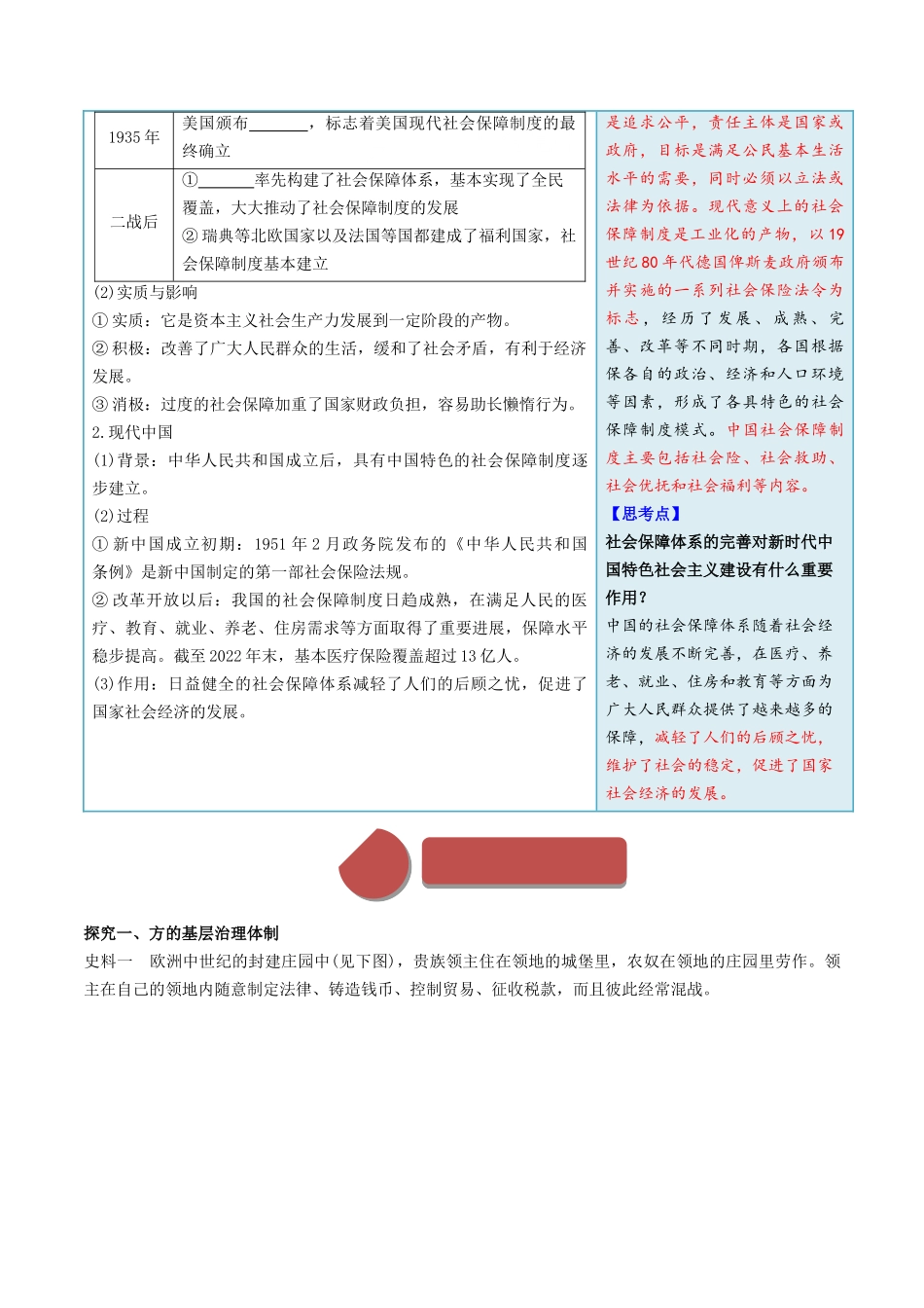 2024高二历史选择性必修1：国家制度与社会治理讲义-第18课世界主要国家的基层治理与社会保障（学生版）.docx_第3页
