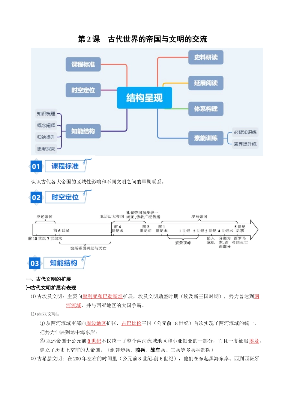 2024高一历史同步讲义（中外历史纲要下册）-第2课古代世界的帝国与文明的交流（教师版）.docx_第1页