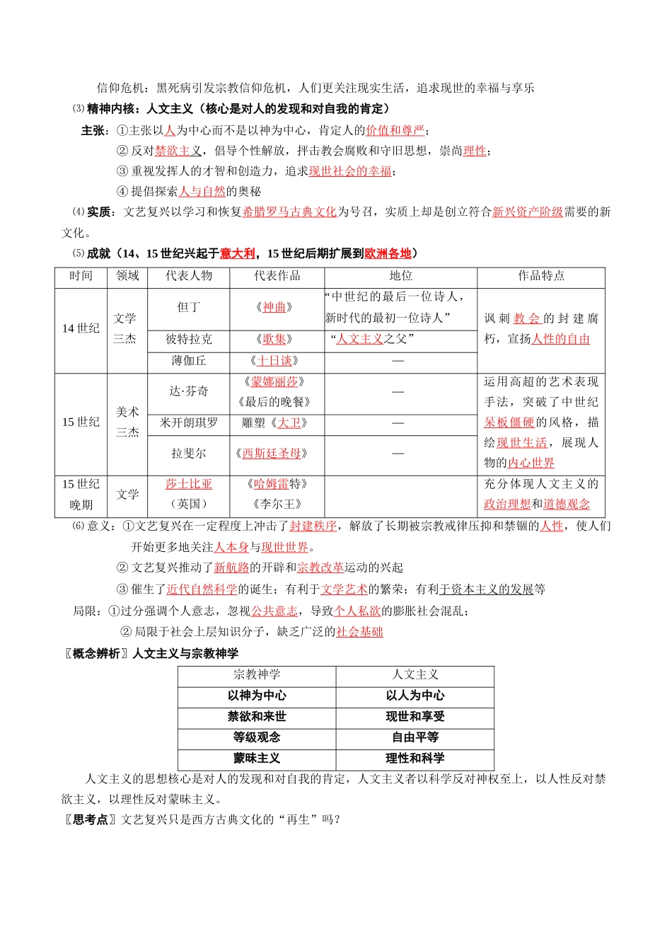 2024高一历史同步讲义（中外历史纲要下册）-第8课欧洲的思想解放运动（学生版）.docx_第2页