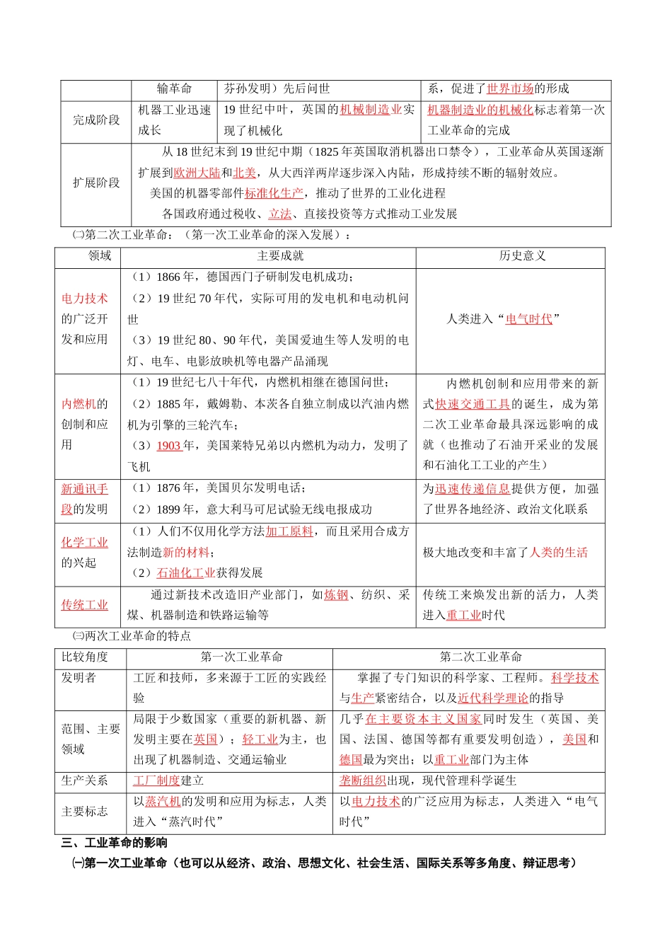 2024高一历史同步讲义（中外历史纲要下册）-第10课影响世界的工业革命（教师版）.docx_第3页