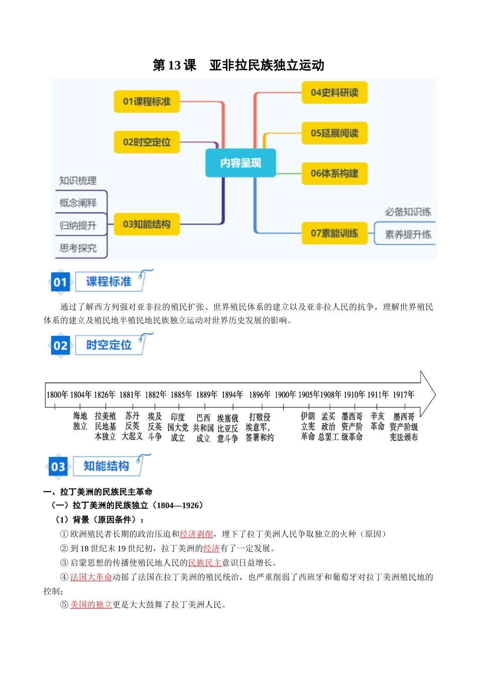 2024高一历史同步讲义（中外历史纲要下册）-第13课亚非拉民族独立运动（教师版）.docx_第1页