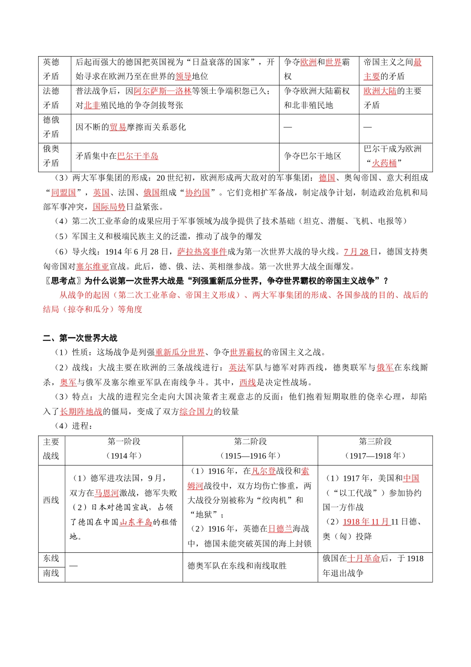 2024高一历史同步讲义（中外历史纲要下册）-第14课第一次世界大战与战后国际秩序（解析版）.docx_第2页