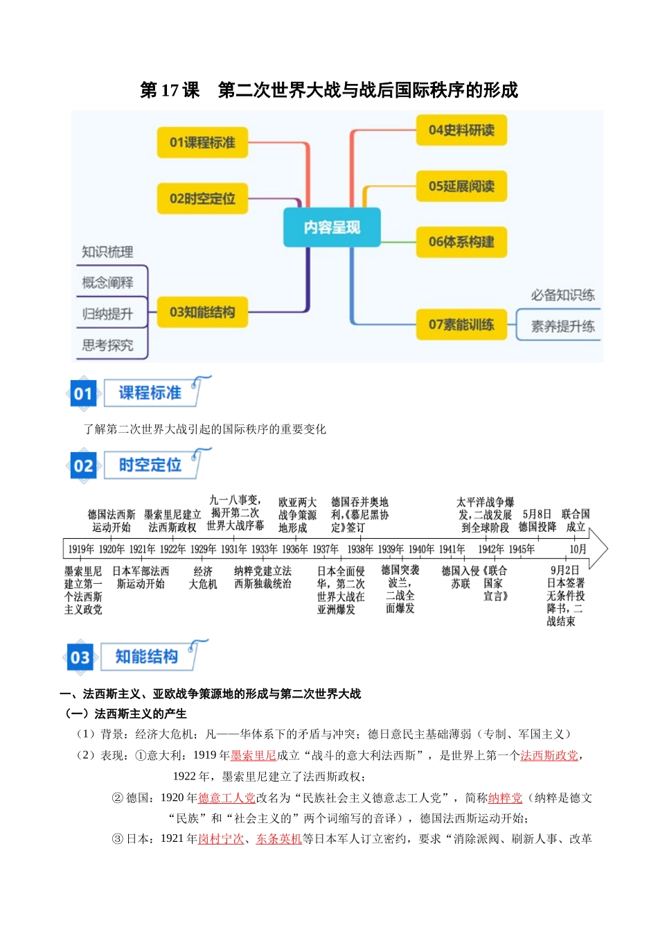2024高一历史同步讲义（中外历史纲要下册）-第17课第二次世界大战与战后国际秩序的形成（原卷版）.docx_第1页