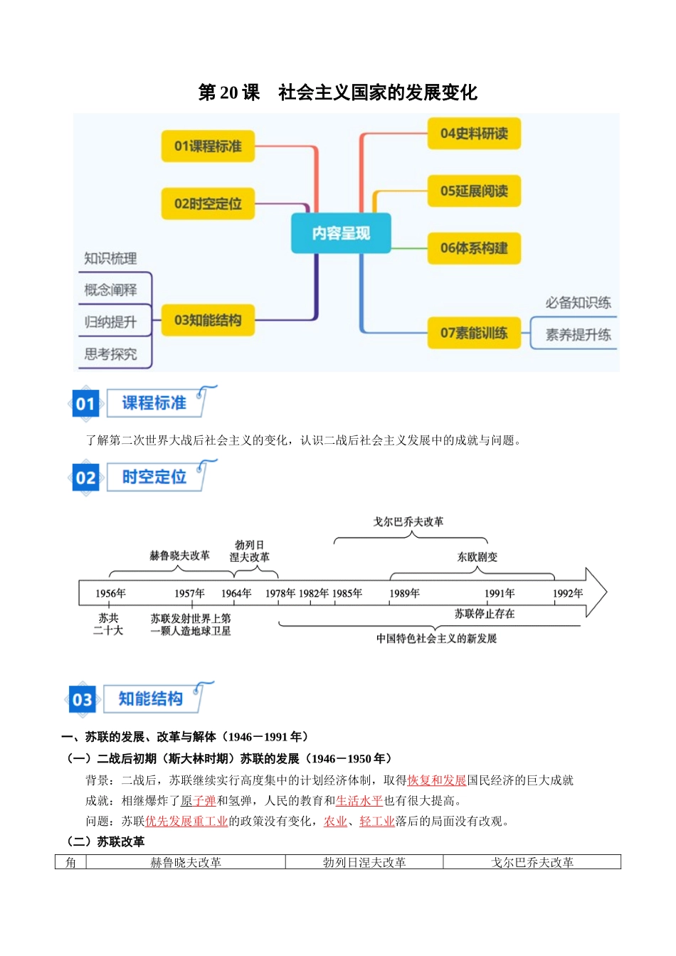 2024高一历史同步讲义（中外历史纲要下册）-第20课社会主义国家的发展与变化（教师版）.docx_第1页