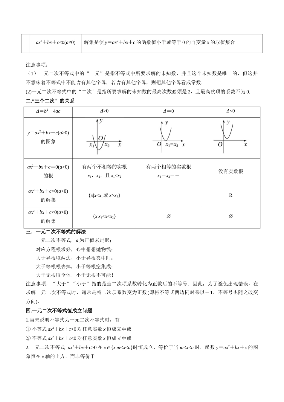 2024年人教版高中数学精讲精练必修一-2.3二次函数与一元二次方程、不等式（精讲）（原卷版）.docx_第2页