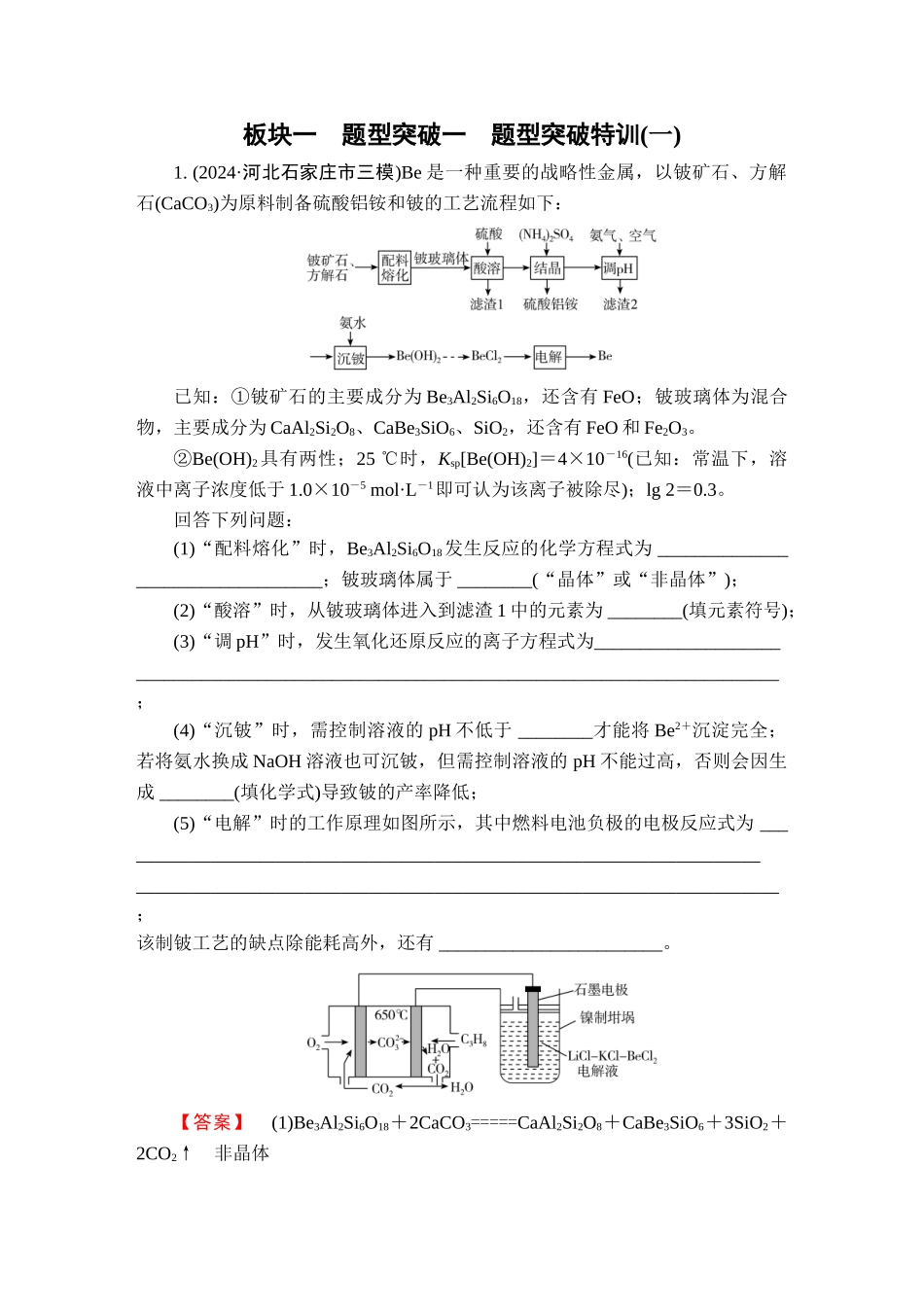 2025版衡水中学学案高考化学二轮复习-板块1题型突破1题型突破特训1.doc_第1页