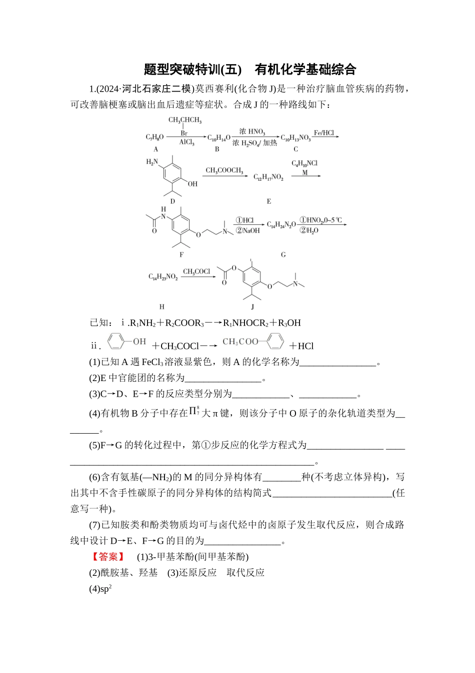 2025版衡水中学学案高考化学二轮复习-板块1题型突破特训5.doc_第1页