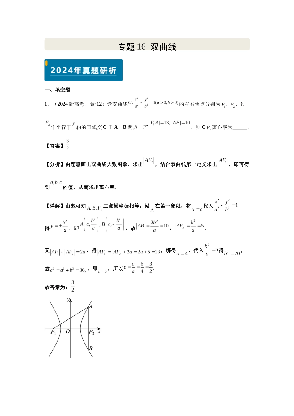 2025届高考数学逐题搞定-专题16双曲线（教师版）.docx_第1页