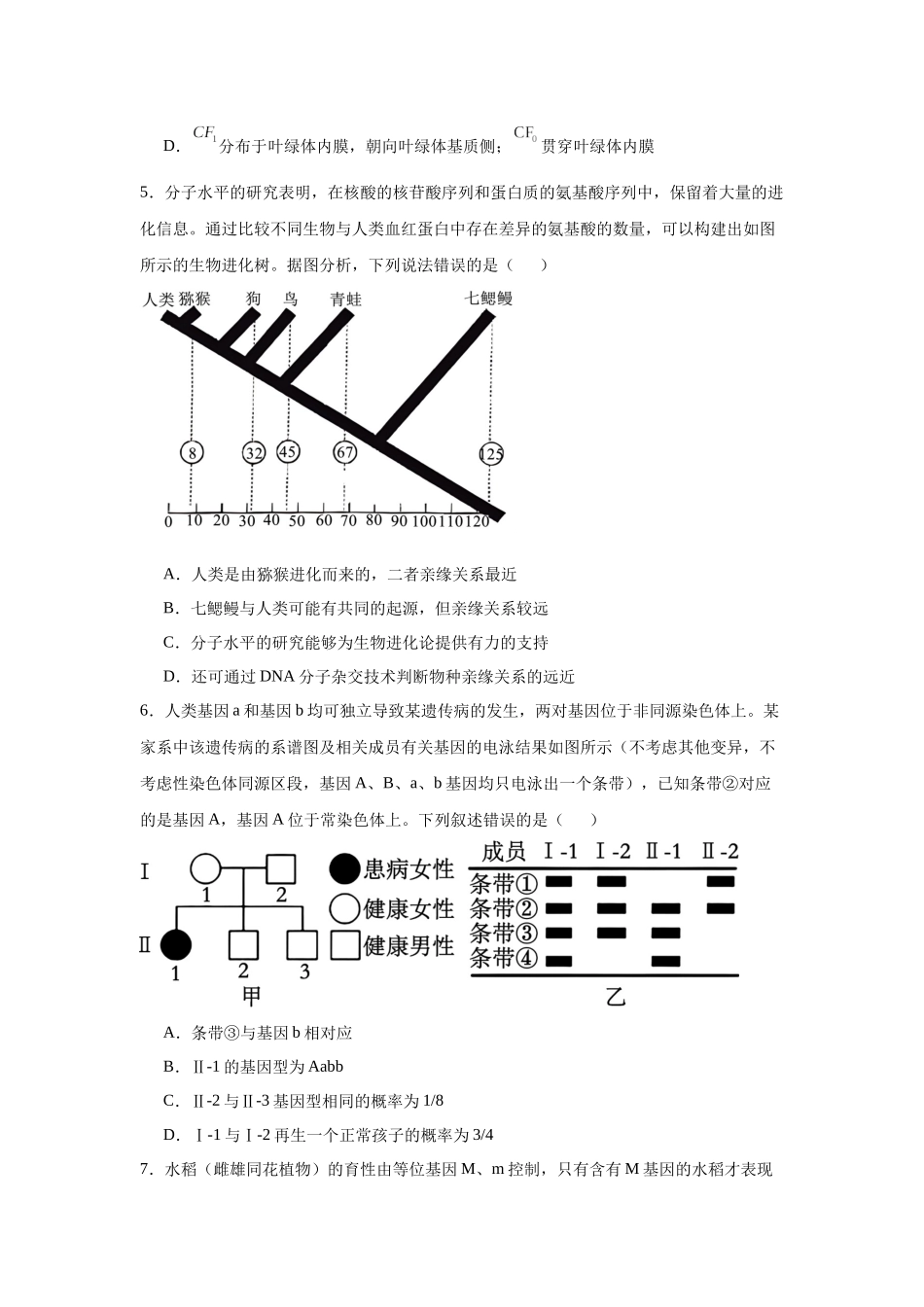 2025届河南省部分名校高三小高考第二次模拟考试生物试题.docx_第2页