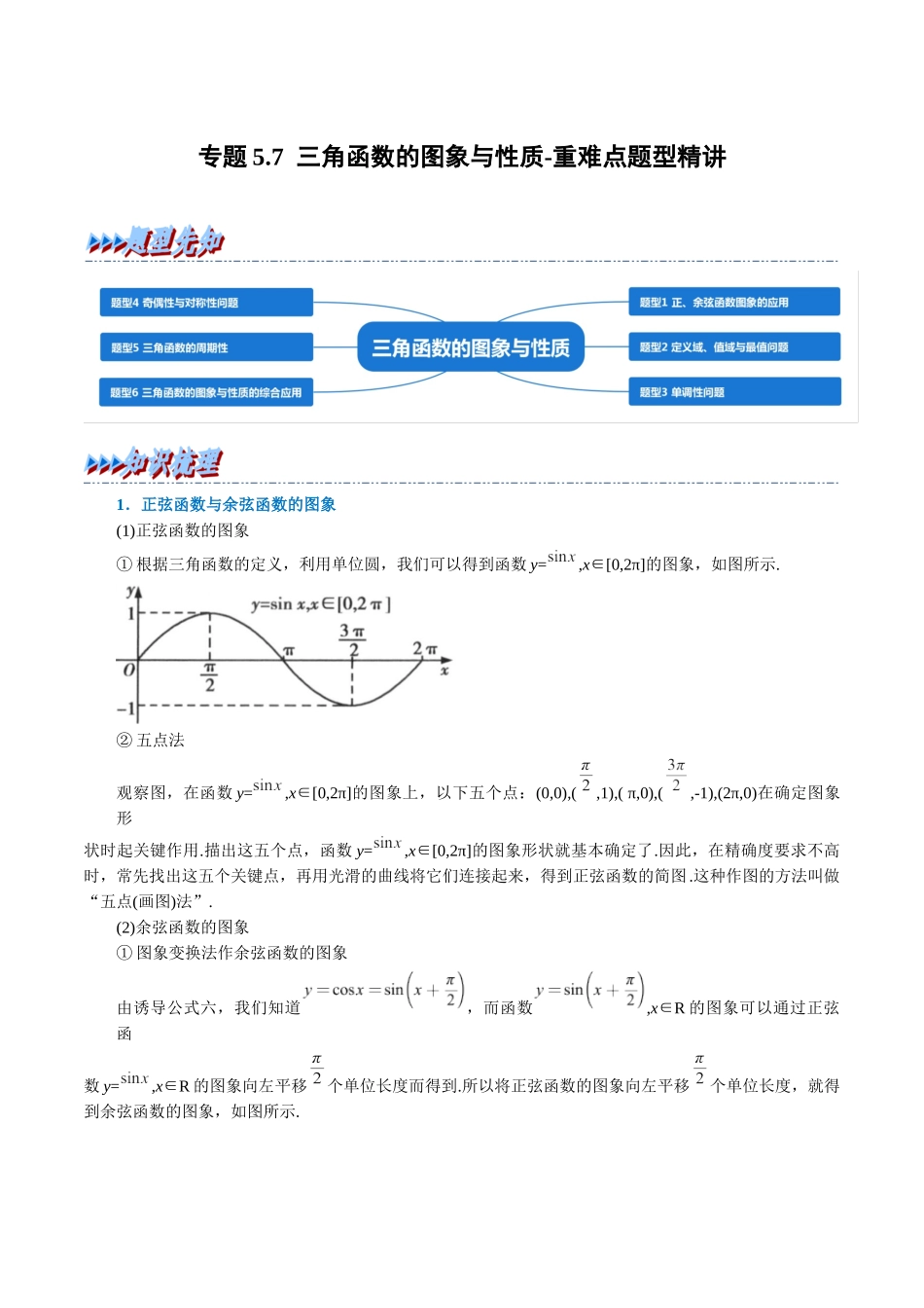 2025举一反三系列高中数学同步复习人教A版必修1-专题5.7三角函数的图象与性质-重难点题型精讲（学生版）.docx_第1页