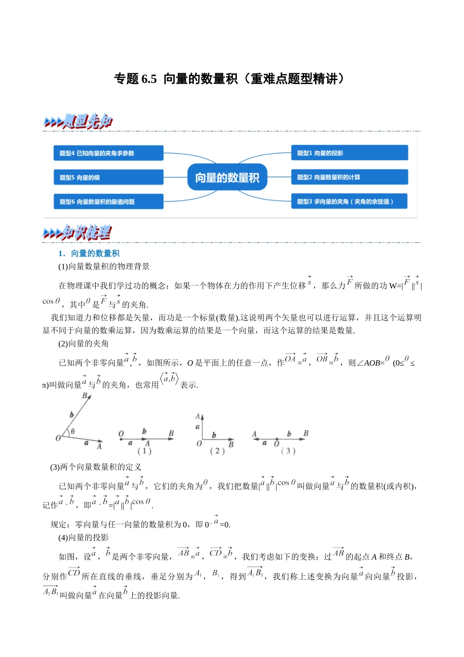 2025举一反三系列高中数学同步复习人教A版必修2-专题6.5向量的数量积（重难点题型精讲）（教师版）.docx_第1页
