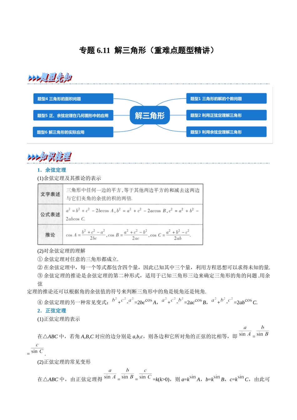 2025举一反三系列高中数学同步复习人教A版必修2-专题6.11解三角形（重难点题型精讲）（学生版）.docx_第1页