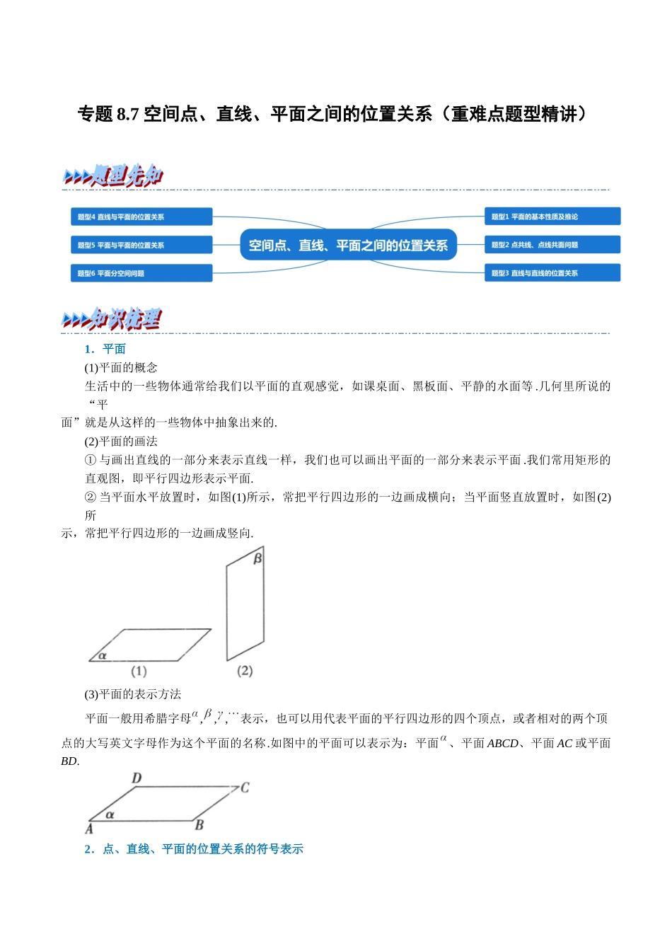 2025举一反三系列高中数学同步复习人教A版必修2-专题8.7空间点、直线、平面之间的位置关系（重难点题型精讲）（学生版）.docx_第1页